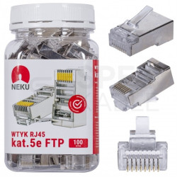 Wtyk modularny RJ45 8P8C kat.5e ekranowany FTP uniwersalny drut linka NEKU opakowanie SŁOIK 100szt.