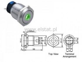Przycisk chwilowy 19mm LED punkt ziel. 12V