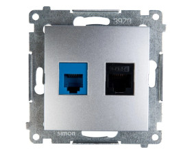 Simon 54 Gniazdo teleinformatyczne RJ45 kat.5e +RJ12 srebrny mat D5T.01/43
