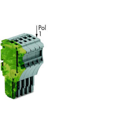 WAGO 2020-105/000-037 5-way 1-cond F Plug w Gnd End Module Grn-ylw Grey