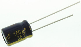 Kondensator 150 μF 35 V dc Otwór przelotowy Panasonic Przewód promieniowy roztaw: 3.5 mm EEUFC1V151