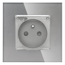 Gniazdo elektryczne IP44 z klapką - szklana ramka - szare - Tawoia Glass