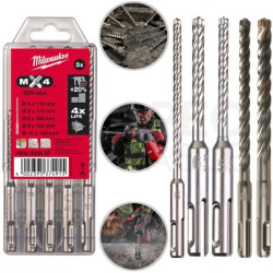 Zestaw wierteł SDS-Plus do betonu, cegły, kamenia z uchwytem SDS+ 5-10mm 5szt. MX4 MILWAUKEE