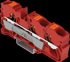 2210-1303 3-wire feed-through terminal, with pusher 10 mm², red