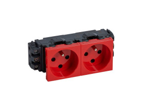 MOSAIC Gniazdo podwójne z uziemieniem do kanałów DLP z blokadą zaciski śrubowe czerwone 077342 LEGRAND