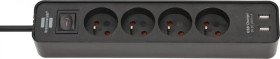 Listwa zasilająca z USB 4 gniazda z wyłącznikiem czarna 1,5m H05VV-F3G1,5 *FR* Ecolor 1153244006