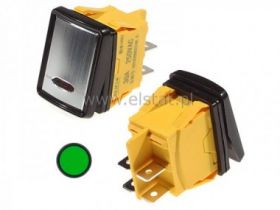 Przeł. stabilny; zielony 30A/250V; IP67; srebrny