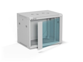 Szafa rack wisząca 19 cali 9U 600x450, drzwi szklane, tył i osłony boczne demontowalne, FLAT PACK kolor szary ALANTEC