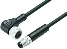 Sensor actuator cable, cable plug, straight to cable socket, straight, 3 pole, 2 m, PUR, black, 4 A, 77 3434 3405 50003-0200