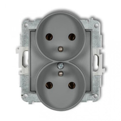 ICON Mechanizm gniazda podwójnego do ramki z uziemieniem 2x(2P+Z) (bez przesłon torów prądowych) szary mat 27IGPR-2z