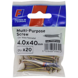 ForgeFix FPKMPS440Y Multi-Purpose Pozi Screw CSK ST ZYP 4.0 x 40mm ForgePack 20
