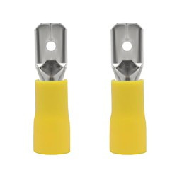 2x Konektor męski 6.3mm z izolacją żółty