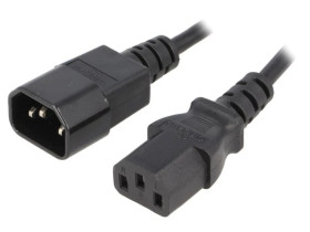 Kabel IEC C13 żeński IEC C14 męski PVC 1,8m czarny 3x0,75mm2 KAB-C13-C14-1.8-BK