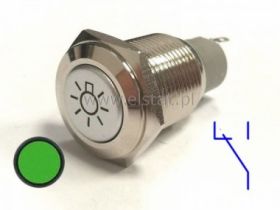 Przycisk chwilowy 16mm płaski zielona ŻARÓWKA 2A