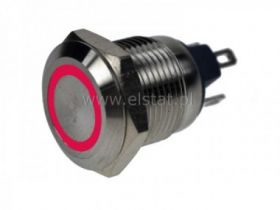 Przycisk wandal chwil.12mm nikiel, LED czerw.12V