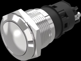 Vandal-proof pushbutton, silver, unlit , mounting Ø 19 mm, IP65/IP67, 82-5572.1000