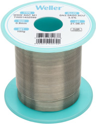Solder, lead-free, SAC (Sn3.0Ag0.5Cu3.5%), Ø 0.8 mm, 100 g, WSW SAC M1 0,8MM 100G