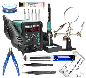 Zestaw stacja lutownicza 898BD -groty, cyna, topnik, odsysacz, pinceta, uchwyt, cążki