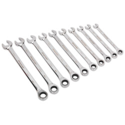 Sealey AK63914 Combination Ratchet Spanner Set 10pc Extra-Long Metric