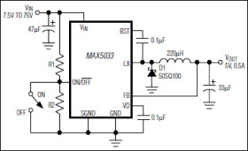 500mA, 76V, High-Efficiency, MAXPower Step-Down DC-DC Converter