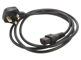SCHAFFNER-817375 Kabel BS 1363 (G) wtyk, IEC C13 żeński 3m z blokadą IEC LOCK
