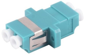 Fiber optic connector, LC socket to LC socket, OM3, multimode, ceramic, turquoise, BS07-60012