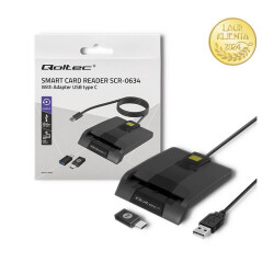 Inteligentny Czytnik Chipowych Kart ID QOLTEC SCR-0634 USB, Adapter USB-C