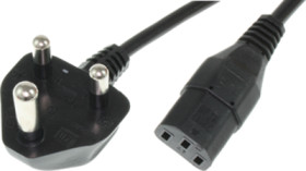 Device connection cable, South Africa, plug type M, angled on C13 socket, straight, H05VV-F3G1.0 mm², black, 2.5 m, ZA/3-H05VVF3
