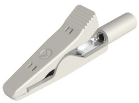 Miniature alligator clip, white, max. 4 mm, L 41.5 mm, CAT O, socket 2 mm, 930317807