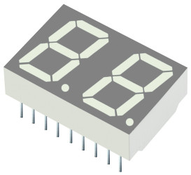 Wyświetlacz diodowy LED 7-segmentowy 2-znakowy ze wspólną anodą 100 mcd RH DP, Czerwony 14.2mm Kingbright 630 nm