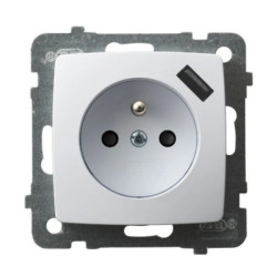 Karo Gniazdo pojedyncze z uziemieniem z przesłonami torów prądowych, z ładowarką USB biały GP-1SZPUSB/m/00