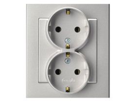 SONATA Gniazdo podwójne z uziemieniem schuko z przesłonami z ramką srebro mat GP-2RSP/38 OSPEL