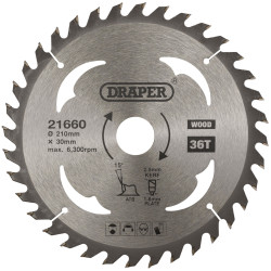 Draper 21660 TCT Circular Saw Blade for Wood, 210 x 30mm, 36T