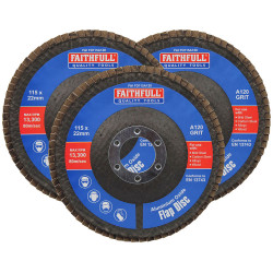 Faithfull FAIFD11512A3 Aluminium Oxide Flap Disc 115 x 22mm 120 Grit (3 Pack)