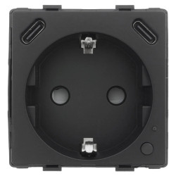 Moduł - Gniazdko pojedyncze Schuko, 2x USB-C 20W - watomierz - ZigBee, czarny - Tawoia Glass