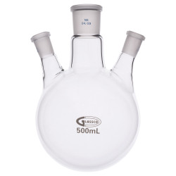 Glassco Round Bottom Flask Three Necks 500ml Centre Neck 24/29 Angled 14/23