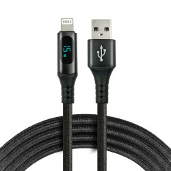 Kabel przewód pleciony USB - Lightning LCD everActive CBB-1IBL 100cm z obsługą szybkiego ładowania do 2,4A czarny