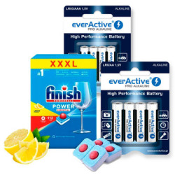 Baterie everActive Pro Alkaline 240szt LR6 / AA, 240szt LR03 / AAA + Kapsułki Finish Power Essential 112 sztuk
