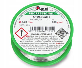 Cyna bezołowiowa z topnikiem 0,70mm/100g Sn99Cu0,7Ag0,3 Pb Free CYNEL 0,7mm