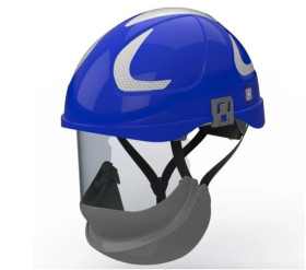 HUBIX SECRA H058S F113.BSE2 Niebieski hełm elektroizolacyjny, osłona twarzy klasy 2 Box‑test, do 20 kV AC / 1,5 kV DC