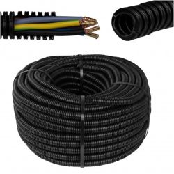 Rura karbowana elektroinstalacyjna RGHF 25/19mm giętka samogasnąca peszel bez pilota 320N bezhalogenowa czarna 50m