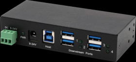 EX-11244HMS USB 3.0 four-port industrial hub, 15-kV ESD, table, wall, DIN ra