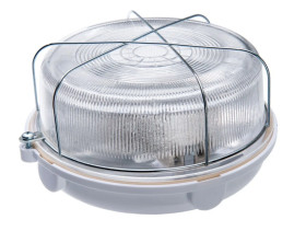 Oprawa SAUNA-7061N, E27, 100W, biała-bakelit, klosz przeźroczysty-szkło, IP54, siatka metalowa A2810