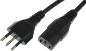 Device connection cable, Italy, plug type L, straight on C13 socket, straight, H05VV-F3G1.0 mm², black, 2.5 m, I/3G-H05VVF3G100-