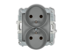 ICON Mechanizm gniazda podwójnego do ramki z uziemieniem 2x(2P+Z) szary mat 27IGPR-2z KARLIK