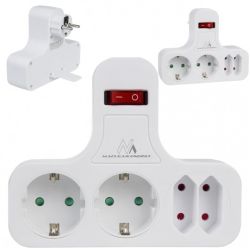 Rozgałęźnik sieciowy na 4 gniazda (2x [2P+Z] Schuko 230V 16A + 2x [2P] 230V 2,5A) biały MCE224 z wyłącznikiem