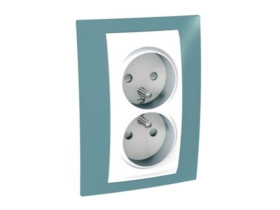 UNICA PLUS Gniazdo podwójne z uziemieniem z przesłonami błękit manganowy MGU63.069.873 SCHNEIDER ELECTRIC