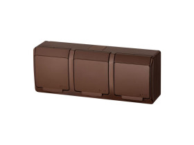 HERMES Gniazdo potrójne z uziemieniem IP44 brązowe 0323-06 ELEKTRO-PLAST NASIELSK