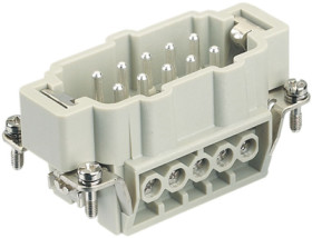 Pin contact insert, 10B, 10 pole, equipped, screw connection, with PE contact, 09330102601