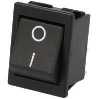 MK1550C Przełącznik kołyskowy, czarny, dwubiegunowy 230V OFF-(ON) [DPST] otwór montażowy: 30 x 22.1mm, samopowrotny